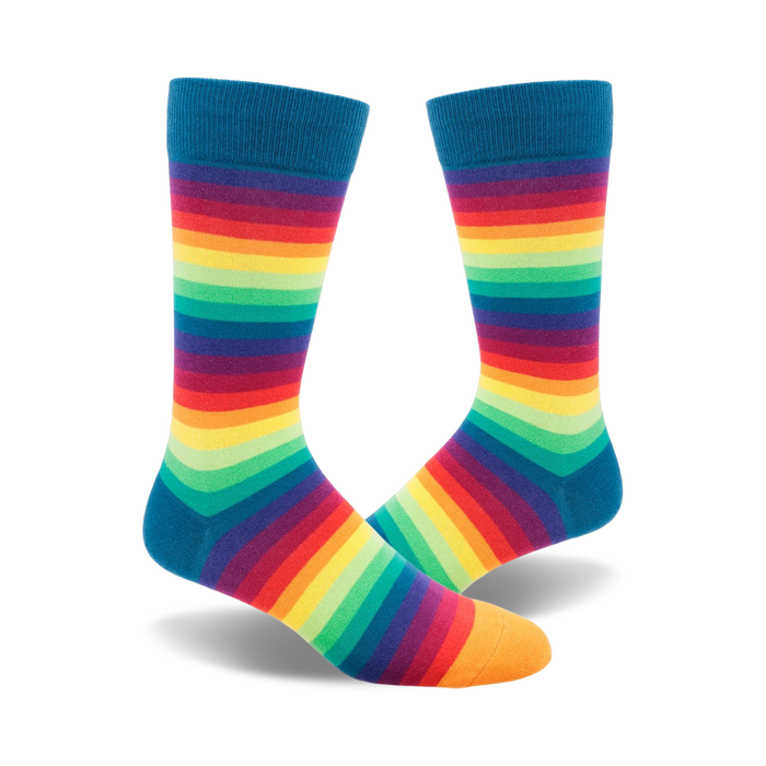 men's pride crew socks featuring 7-pack of gradient rainbow stripes.    }}