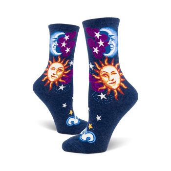 celestial celestial themed womens blue novelty crew socks