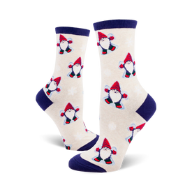 snow gnome gnomes themed womens white novelty crew socks