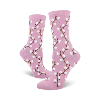pussy willow floral themed womens purple novelty crew socks