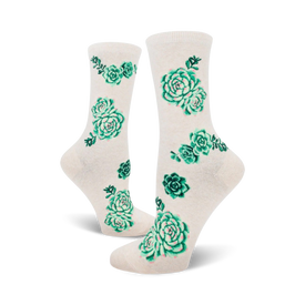 succulent plants floral themed womens white novelty crew socks