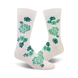 succulent plants floral themed mens green novelty crew socks