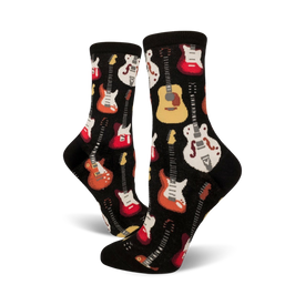 classic guitar music themed womens black novelty crew socks