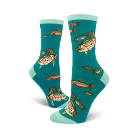 trout fishing fishing themed womens blue novelty crew socks