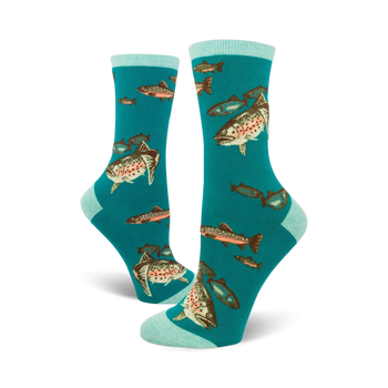 trout fishing fishing themed womens blue novelty crew socks