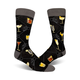 speakeasy cocktails alcohol themed mens black novelty crew socks