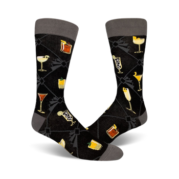 speakeasy cocktails alcohol themed mens black novelty crew socks