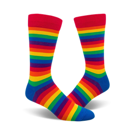 men's classic rainbow striped crew socks in red, orange, yellow, green, blue, purple, and dark blue.  
