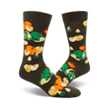 Crew socks in dark green with an all-over print of orange pumpkins and green gourds. Festive and fun!
