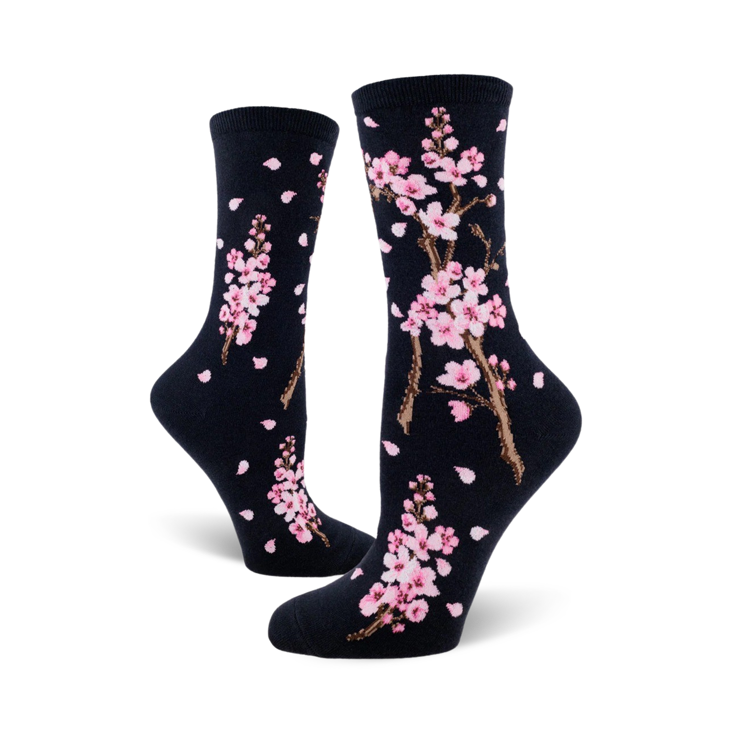 Close-up of the navy blue Cherry Blossom socks showcasing the detail of the cherry blossom design.