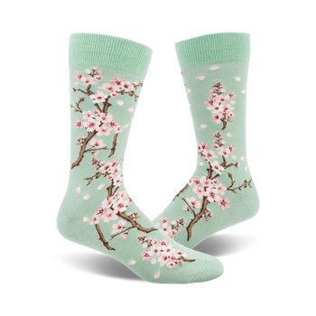 cherry blossom cherry blossom themed mens green novelty crew socks