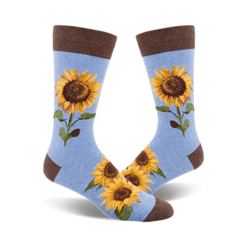 sunflower sunflower themed mens blue novelty crew socks