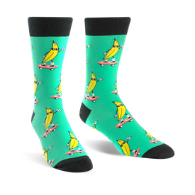 peeling out food & drink themed mens green novelty crew socks