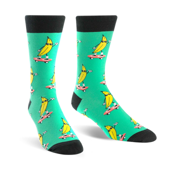 peeling out food & drink themed mens green novelty crew socks