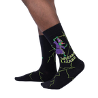 Lifestyle shot showing Wizard Lizard socks on a person's feet, showcasing the socks' fit and style.