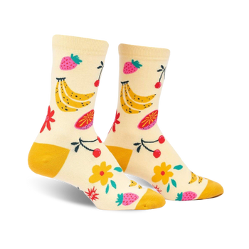 fruity bloom fruit themed womens yellow novelty crew socks