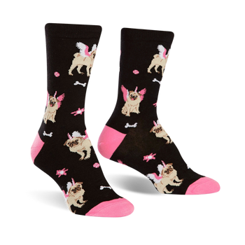 pugasus dog themed womens black novelty crew socks