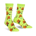 Lime green crew socks with a repeating pattern of brown moles playing golf.  Fun and quirky design!