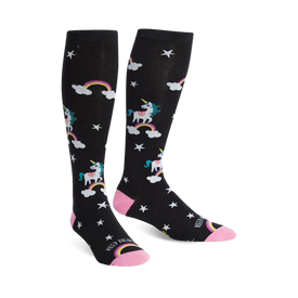knee-high, wide-calf unicorn socks for women.  