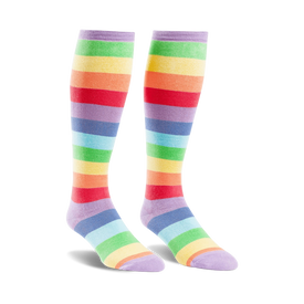 wide calf, knee high rainbow pride socks in women's sizes    