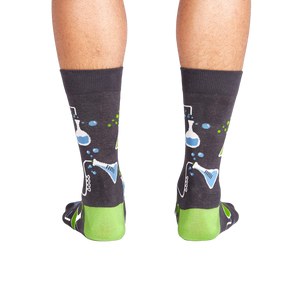 Rear view of the 'Laboratory' socks, highlighting the full design and lime green cuffs.