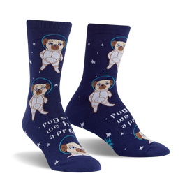 pugston, we have a problem pugs themed womens blue novelty crew 0
