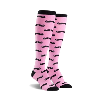 mustache mustache themed womens pink novelty knee high socks