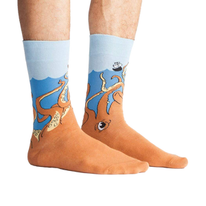 Lifestyle shot of a person wearing the Squid-O socks, showing how the socks look when worn.