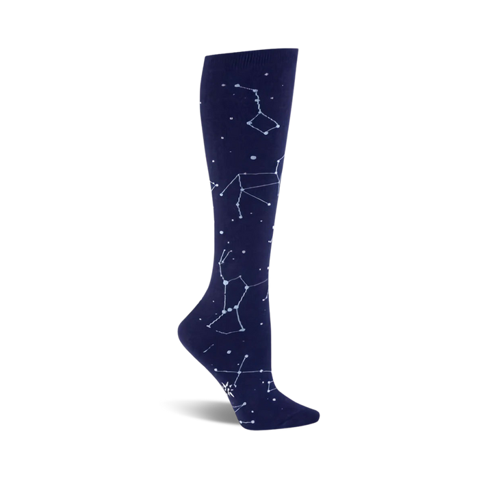 women's knee high dark blue socks with white dot pattern inspired by constellations.   }}
