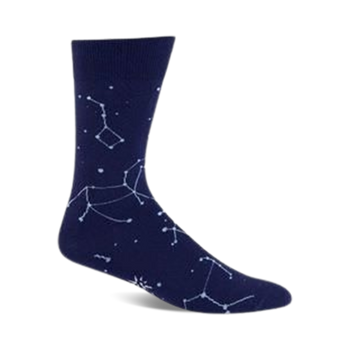  mens blue crew socks with white dot pattern like a starry space constellation.  