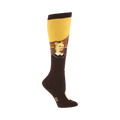 Side view of a brown and gold American Gothic knee-high sock, showcasing the design detail.