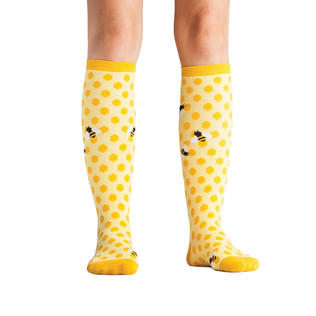 Flat lay showcasing the 'Bee's Knees' socks from above.