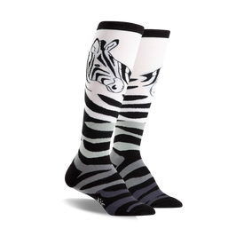 zebra zebra themed womens black novelty knee high socks