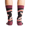 Back view of the socks highlighting the maroon cuff and bacon design.