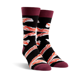 bacon food & drink themed mens red novelty crew socks