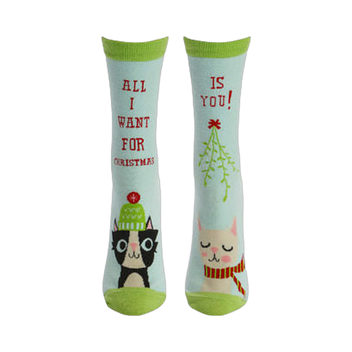 Flatlay showcasing the 'All I Want For Xmas' socks, highlighting their design and colors.