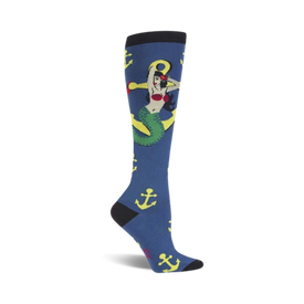hey sailor mermaid themed womens blue novelty knee high socks