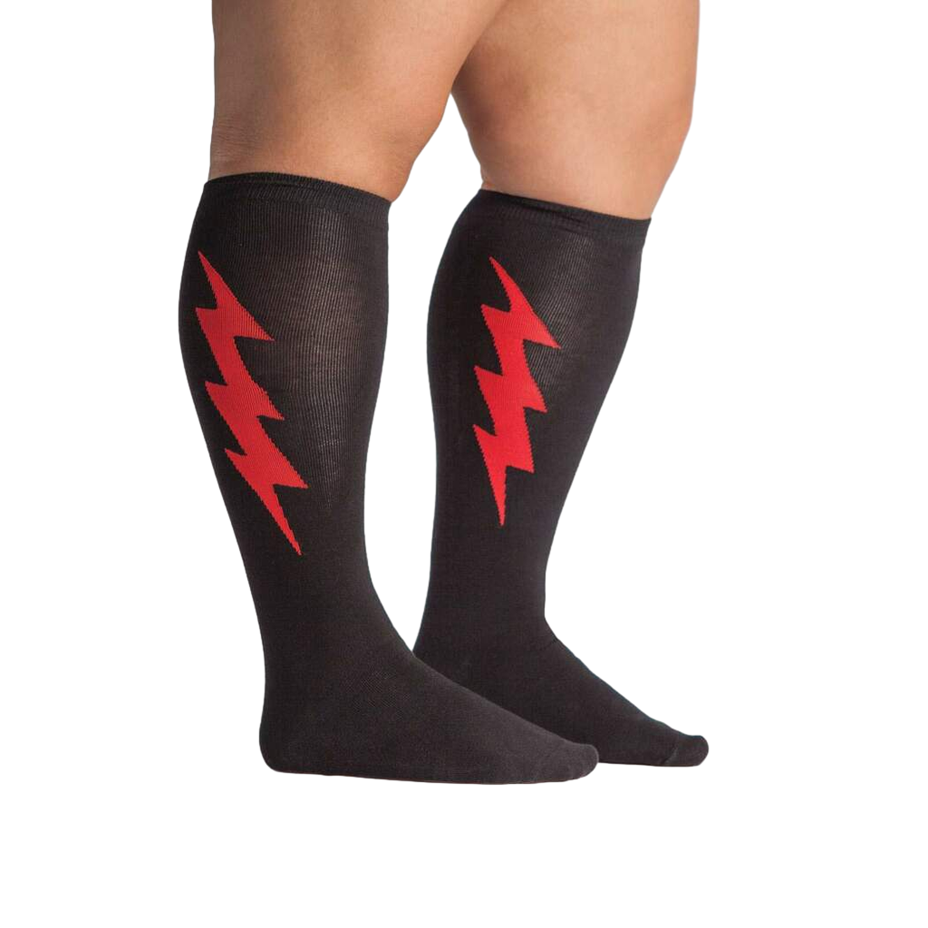 Lifestyle shot showing the socks on a person's legs, showcasing fit and style.