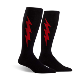 show your inner superhero with our "super hero! red & black" knee-high wide calf socks for men and women. channel lightning with these stylish socks for an electrifying look.   
