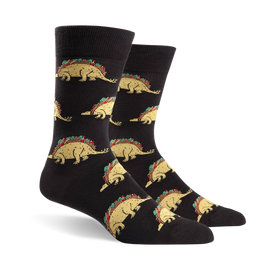 tacosaurus taco themed mens black novelty crew socks