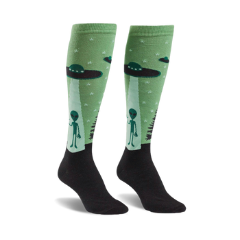 i believe sci-fi themed womens green novelty knee high socks