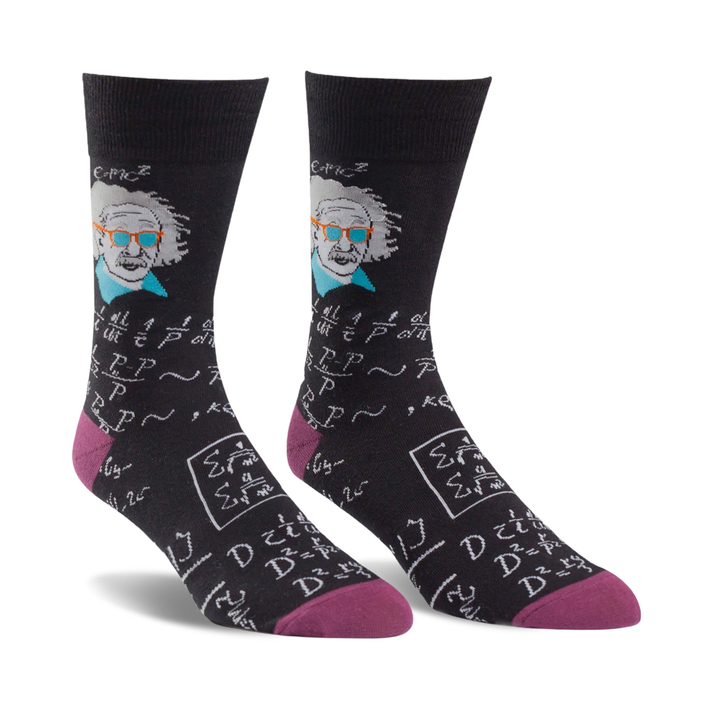 Lifestyle shot: Person wearing blue Einstein socks.