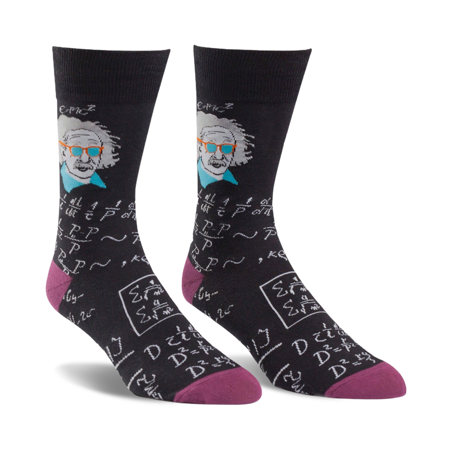Lifestyle shot: Person wearing blue Einstein socks.