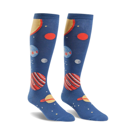 planets planets themed mens & womens unisex blue novelty knee high^wide calf socks