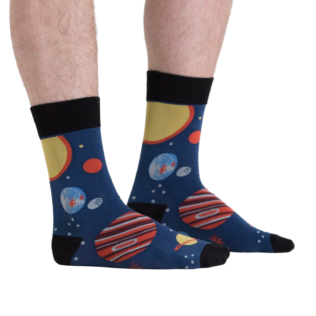 Close-up shot of the Planets Socks, highlighting the detailed planetary designs and colors.