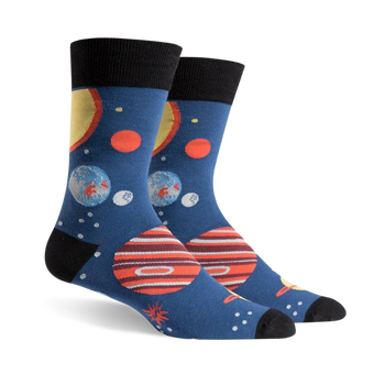 planets space themed mens blue novelty crew socks