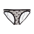 Grey hipster socks with a black lace trim. The socks feature a repeating pattern of black silhouettes of women in ninja poses with accents of red.