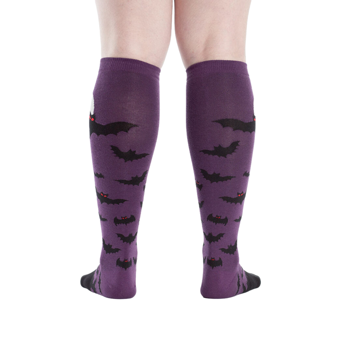 Back view of the Batnado socks showing the full bat and moon design.