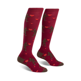 sasquatch valentine valentines themed womens red novelty knee high socks