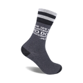 Gray crew socks with black stripes at the top and a white MLK quote: 'The time is always right to do what is right.'